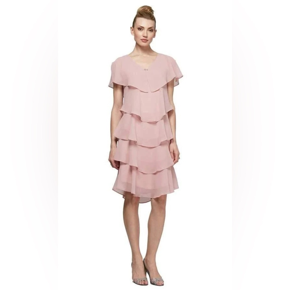 SL Fashions 1175251 Tiered Rhinestone Short Formal Dress in Faded Rose